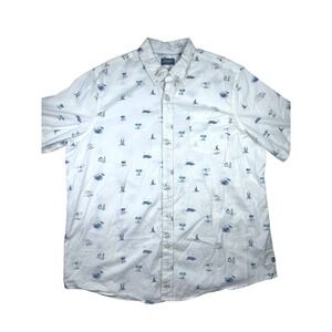 Chaps Hawaiian Shirt Men's 2XL Big & Tall White Surf Print